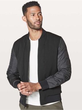 Lululemon-Reversible Men's Black Bomber Jacket with Quilted Sleeve Panels